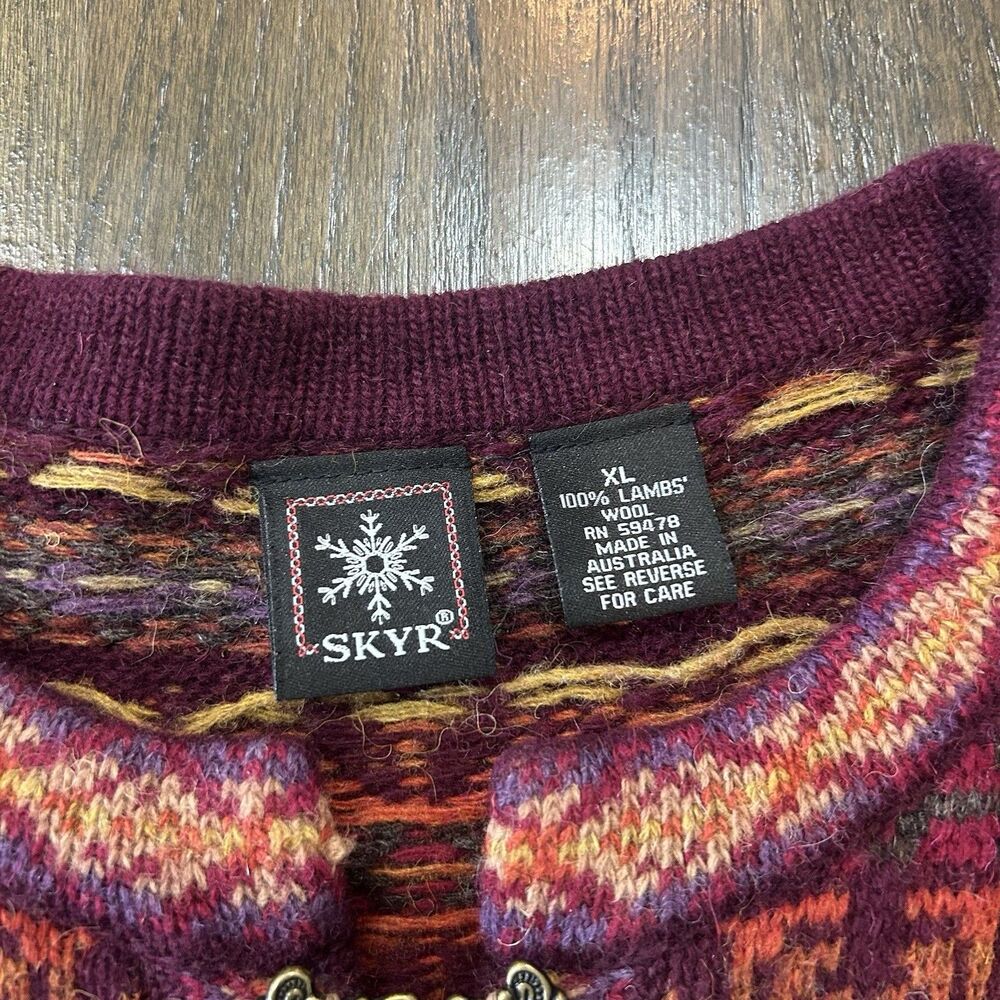 SKYR Womens XL Wool Knit Rainbow Fair Isle Clasp Cardigan Sweater - Picture 5 of 8
